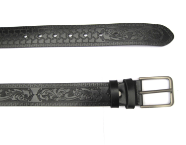 Gürtel - mit Schnalle - Flower Tooling - BLACK - versch. Längen - 100cm bis 125cm
